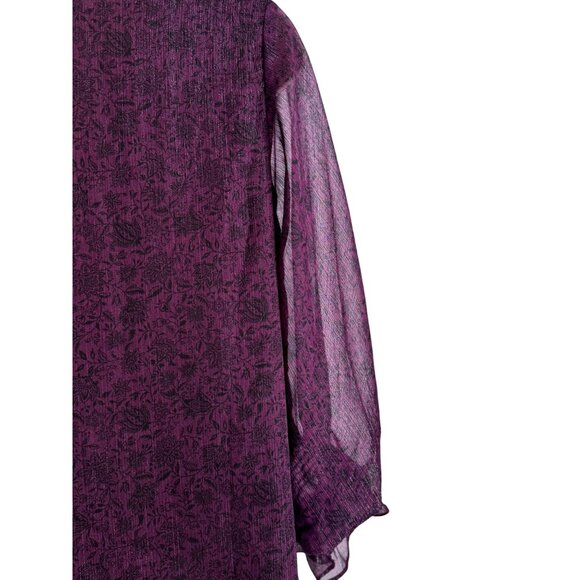 Halogen Metallic Balloon Sleeve Blouse Size XS V Neck Sheer Sleeve NWT Purple - Picture 6 of 14